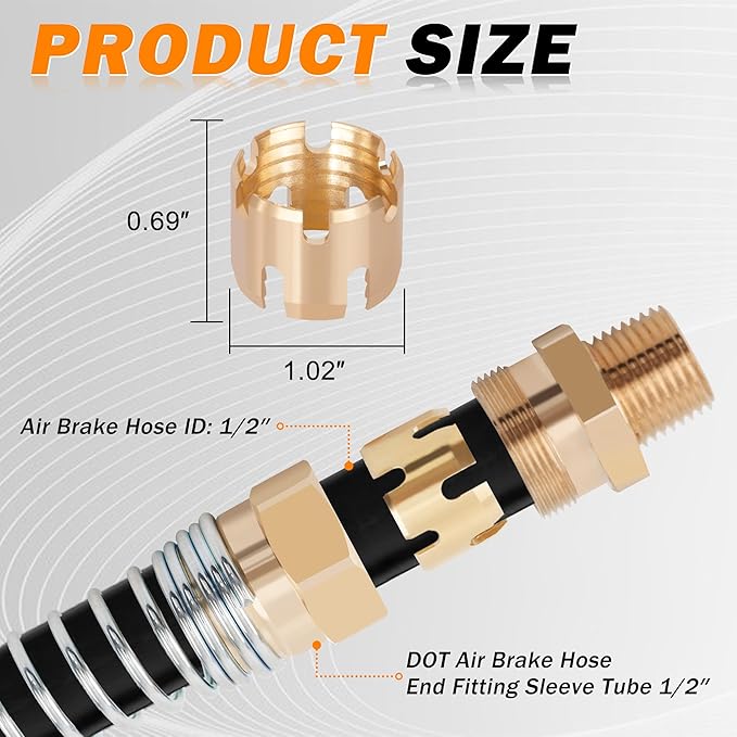 Brass DOT Sleeve Tube for Hose End Connector,1/2" Air Brake Hose End Fitting Repair Tube for Air Hose Braking System (Pack of 12)
