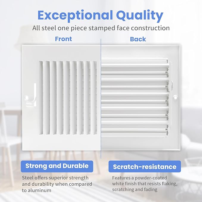 14 x 6 Inch [Duct Opening] Air Vent Covers for Wall or Ceiling - High Airflow 2 Way Steel Ventilation - Adjustable Wall/Ceiling Register, 15-3/4 Inch x 7-3/4 Inch [Overall Dimensions]