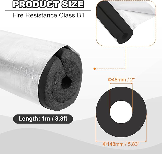 PATIKIL Pipe Insulation Foam Tube, 3.3FT Length Self Adhesive Pipe Freeze Protection Wrap with Aluminum Foil 2"(48MM) ID x 5cm Thickness for Outdoor Winter Irrigation