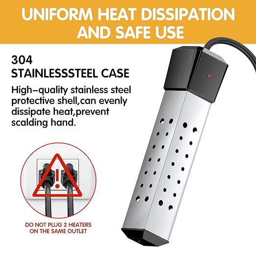 2000W Immersion Water Heater for Pool and Bucket Use, Rapid Heating with Digital LCD Thermometer, Anti-Scald 304 Stainless Steel Guard, Portable&Submersible, Heats 5 Gallon Water in Minutes