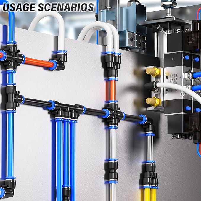 TAILONZ PNEUMATIC 1/4 Inch od Push to Connect Fittings Pneumatic Fittings Kit 2 Spliters+2 Elbows+2 tee+2 Straight +6 Male Straight NPT Thread(14 PCS)