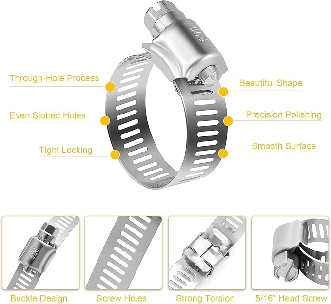 WINL Stainless Steel Hose Clamps - 15 PK Worm Gear Drive Hose Clamps SAE 20 Clamping Range 3/4'' to 1-3/4'' (20mm-44mm) for Automotive Plumbing, 3/4'', 1'', 1 1/4'', 1 1/2''