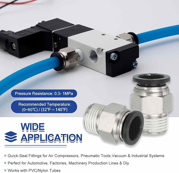 MECCANIXITY 2 Pcs NPT Push to Connect Air Fittings, Male Straight 1/2" Tube OD x 3/8" NPT Thread Air Quick Connector Coupling Adapter for Gas Hose Pneumatic Tools Black