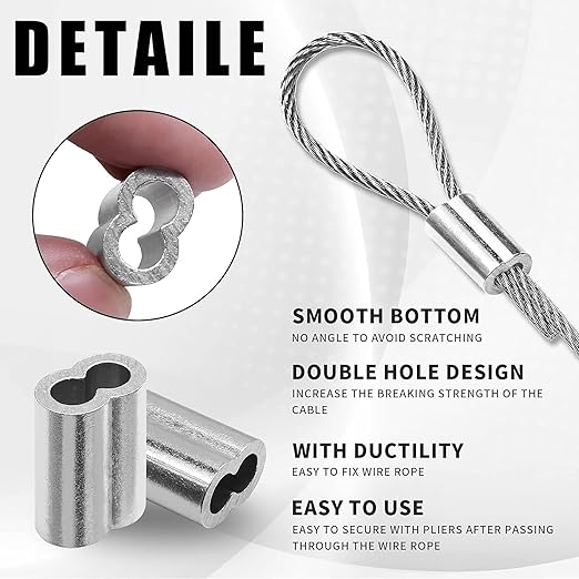 3/16"(5mm) Aluminum Crimping Loop Sleeves, Wire Rope Sleeves, Double Crimp Sleeve Cable Ferrule for Wire Rope and Cable 20PCS (3/16"(5MM))