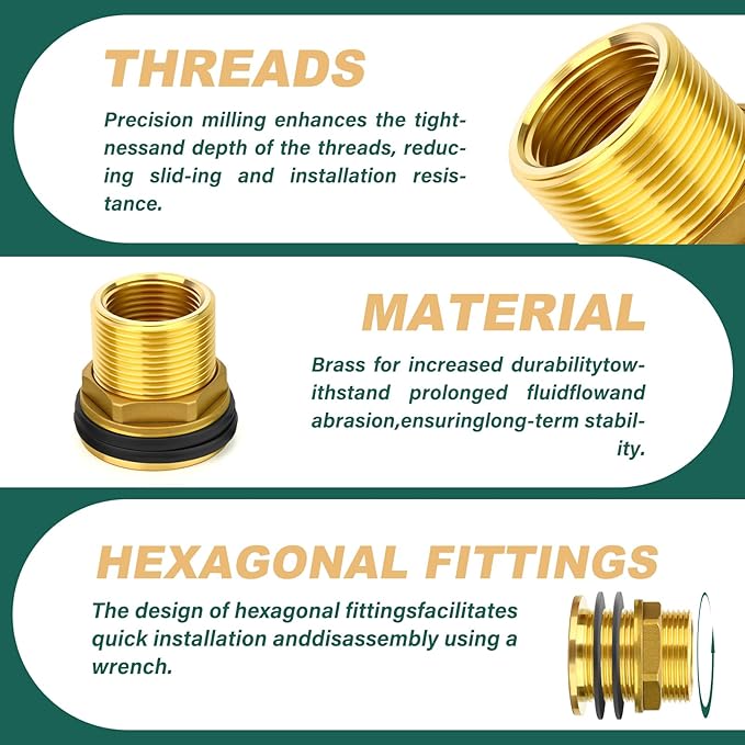 Brass Water Tank Connector Bulkhead Tank Fitting, 1-1/2" NPT Female 2" NPT Male, with Rubber Ring, for water towers/water inlet/outlet/various pipes/fittings,etc.