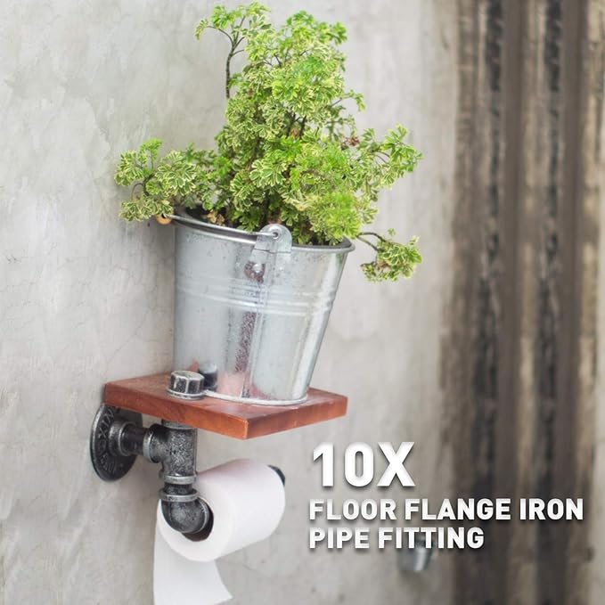 1/2" Pipe Fitting, 30 Pack Gray Floor Flange/Elbow/Tee Combo for Industrial vintage style, Flanges/Elbow/Tee with Threaded Hole for DIY Project/Furniture/Shelving Decoration (30, 1/2")