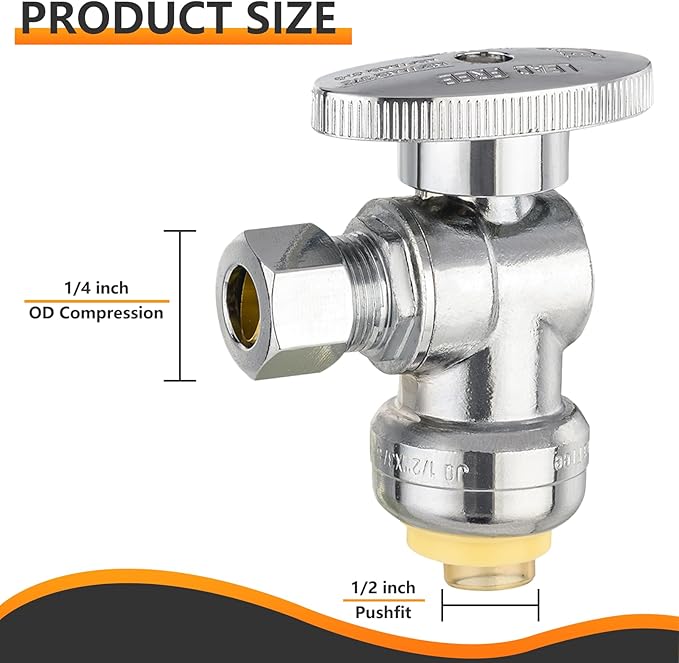 HeSun 100-PCs Push-Fit Angle Stop Valve, 1/2" Push x 1/4" OD Compression Angle Stop, 1/4 Turn Water Shut Off Valve for Bathroom with Disconnect Clip Tool