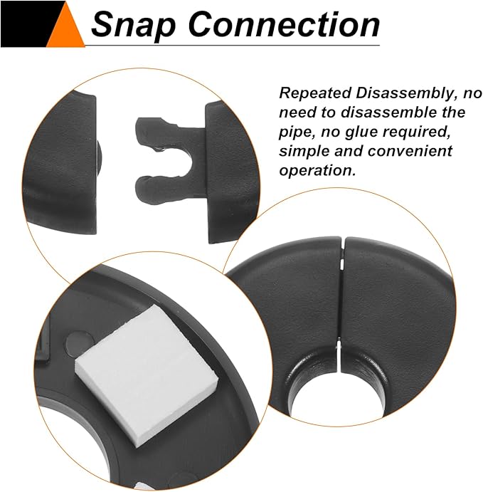 HARFINGTON 4pcs Wall Split Flange 11mm/0.4" Self-Adhesive Plumbing Cover Plates ABS Plastic Round Escutcheon Plate Buckle Design for Water Pipe Bathroom Kitchen Decoration, Black