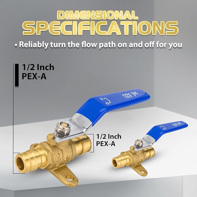 20-Pack Foskan 1/2" Brass PEX Expansion Drop Ear Ball Valve with Blue Handle, Full Port Shut-off Valve for Hot and Cold Water Distribution
