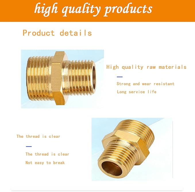 2Pcs 3/4" NPT x 1/2" NPT Solid Brass Fitting Pipe Fitting, 3/4 to 1/2 Hose Adapter Brass Hex Fitting,3/4 to 1/2Male to Male NPT Threaded Reducing Union Fitting