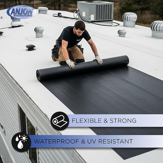 ANJON EPDM Roofing Rubber – 50 ft x 60 ft | 60-Mil Commercial Grade Roof Membrane for Flat Roofs, RVs & Waterproofing Projects