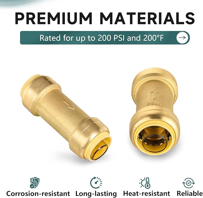 5-Pack Niikappu Pushfit Check Valve, 1/2-Inch Brass Plumbing Fittings Connect for PEX, Copper, CPVC, PE-RT Pipes, with Disconnect Clip(PF-VALVE060-5)