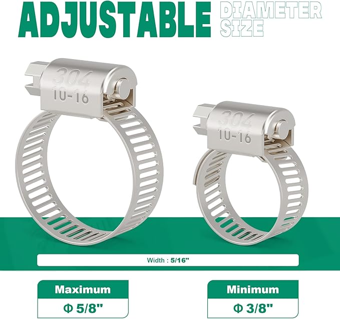 40PCS Hose Clamps Stainless Steel Adjustable 3/8"– 5/8"(10-16mm) Worm Gear Hose Clamp, Heavy Duty Metal Small Hose Clamps for Automotive, Pipe, Radiator Plumbing, Fuel Line
