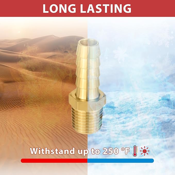 (Pack of 50) EFIELD Brass Hose Barb Fitting Adapter, 1/2" Barb x 3/8" NPT Male Pipe Fitting,(BARB012-50PCS)