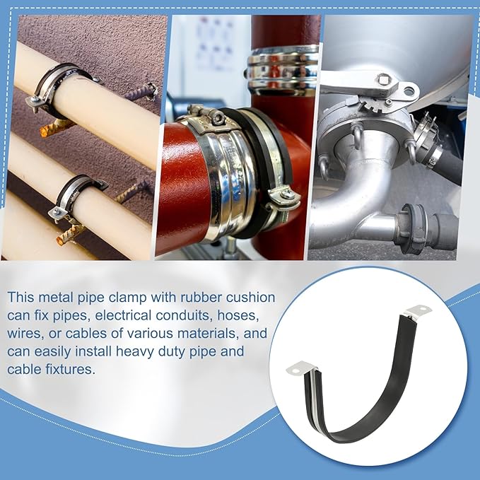 PATIKIL 12Pcs Pipe Clamps, 4-1/2 Inch 304 Stainless Steel Rubber Cushioned U Bracket Conduit Clamps Pipe Strap Wire Clips with Hexagonal Screw for Tube Hose Cord Installation, 114mm