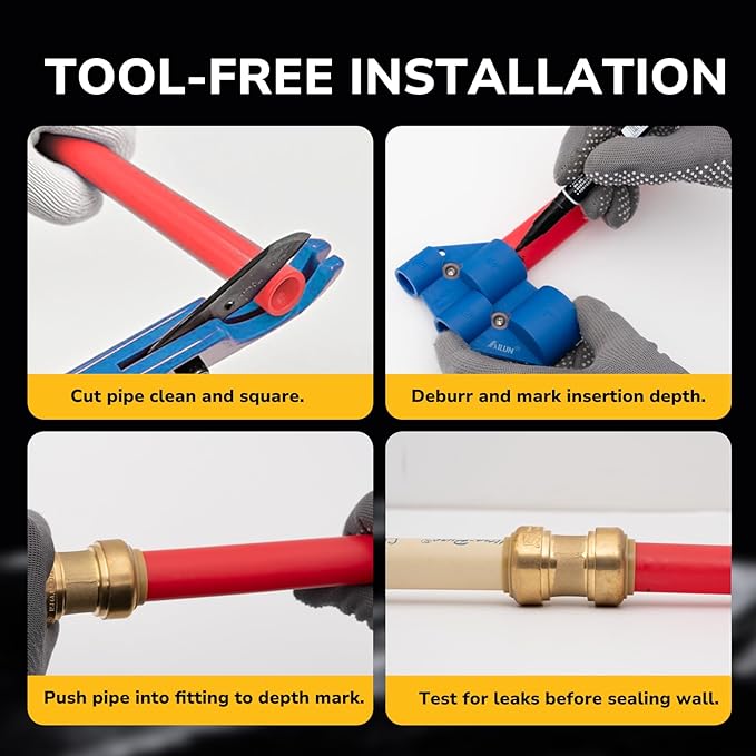 1" 90 Degree Elbow Pushfit, Push to Connect Brass Plumbing Fitting for Copper, CPVC, PEX Pipe, Brass Pex Fitting with Upgraded Stiffener, Disconnect Clip Included, NSF & UPC Certified