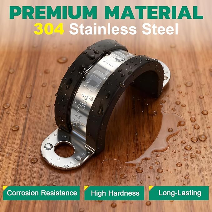 12pcs 1-1/4 Inch Pipe Clamp 304 Stainless Steel, Heavy Duty Rubber Cushioned Insulated Pipe Strap, U Bracket Clamp Conduit Clamp for Automotive, Wire & Tube