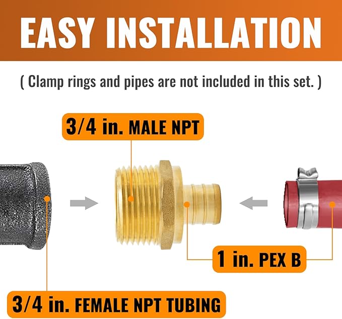SUNGATOR 6-Pack PEX 3/4" x 1" NPT Male Threaded Adapter Crimp Fitting, No Lead Brass