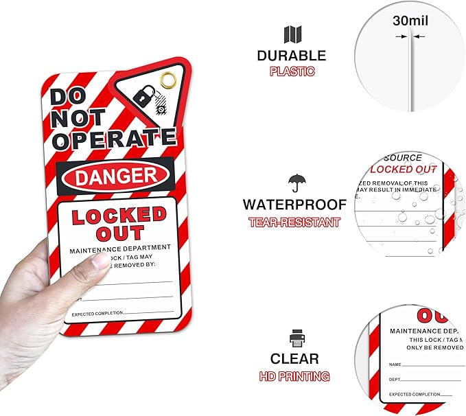 Lockout Tagout Tags - 25 Danger Do Not Operate Tags with 25 Zip Ties, Premium 30 mil Vinyl, OSHA Loto Tag for Lock Out Tag Out, Out of Service, Electrical Equipment Repair