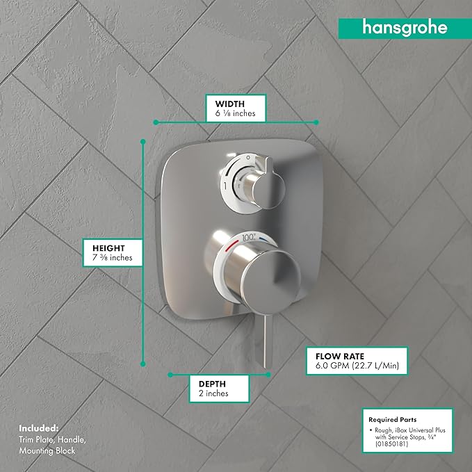 hansgrohe Ecostat E Modern Thermostatic Shower Valve Trim with Temperature Control in Chrome, 15707001