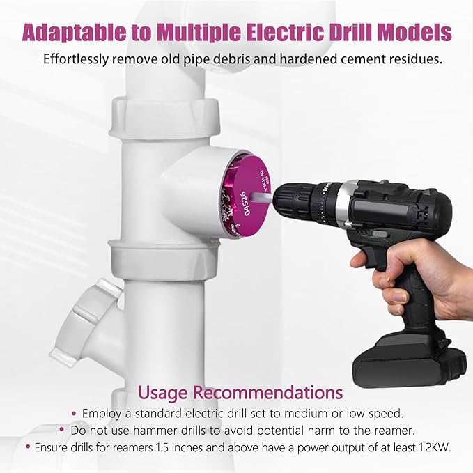 PVC Pipe Reamer Kit 4 PCS 1-1/2", 2", 3", 4" for SCH 40 CPVC & ABS Plastic Fittings – Fits 1/2" Drills with 3/8" Hex Shaft – Ideal for Exhaust, Drain & Water Pipe Cleaning, Durable & Heavyduty
