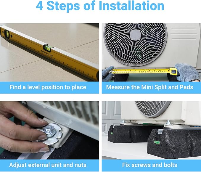 Floor Mounting Base Kit Mini Split Air Conditioning Systems, Heavy-Duty Condenser Pad for AC Condensers Heat Pump System, Rubber Anti-Vibration Pads Outside 3000lbs 36000-79000BTU
