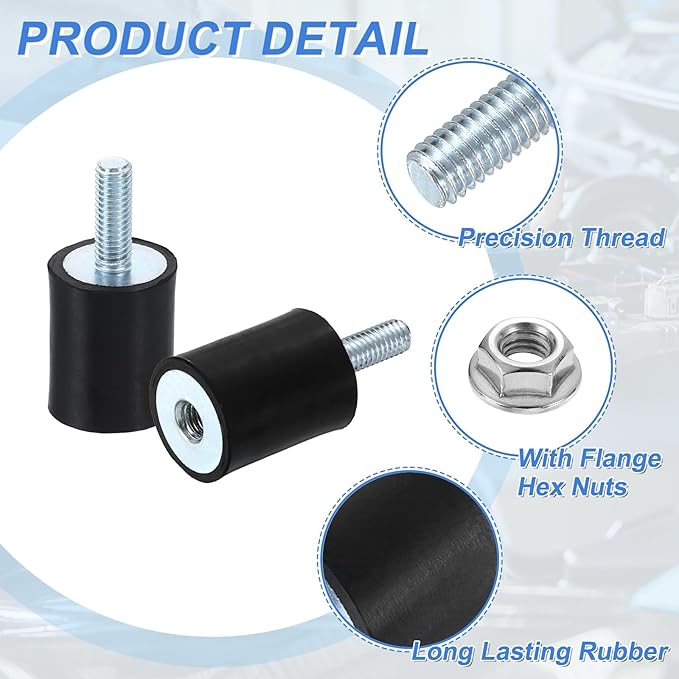 uxcell M6 Rubber Mounts, 2Pcs 20x25mm(DxH) Rubber Cylindrical Anti Vibration Isolator Shock Absorber with Lock Nut for Car Bobbin Generator Air Compressors