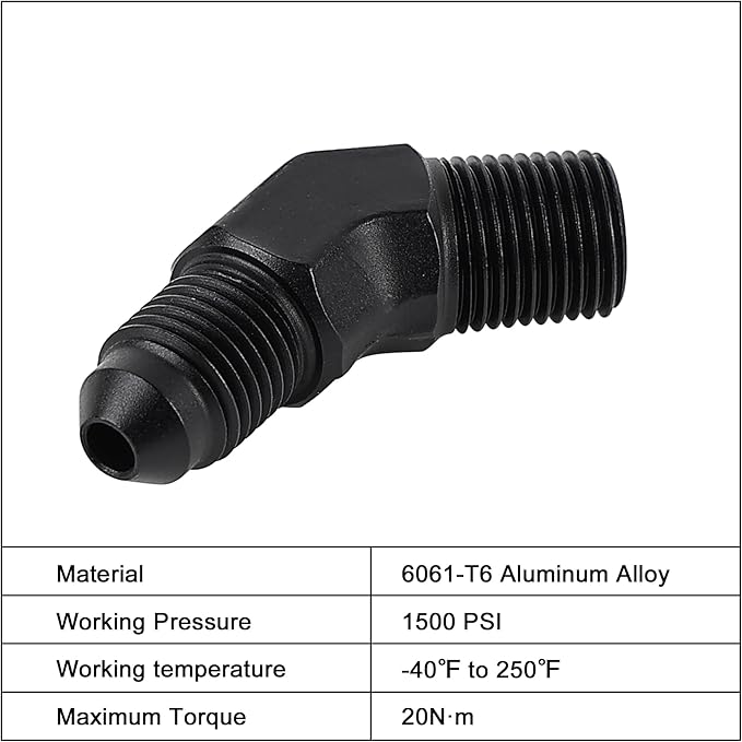 EVIL ENERGY 3AN Male Flare to 1/8" NPT Pipe 45 Degree Fitting Adapter Aluminum Black