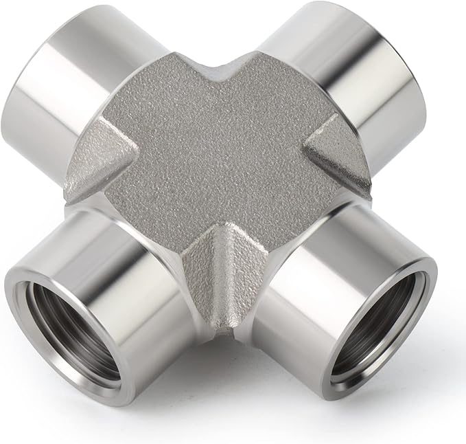 TAISHER 1PCS Forging of 304 Stainless Steel 4 Way Pipe Fittings, 1/2" x 1/2" x 1/2" x 1/2" NPT Female Pipe Fittings