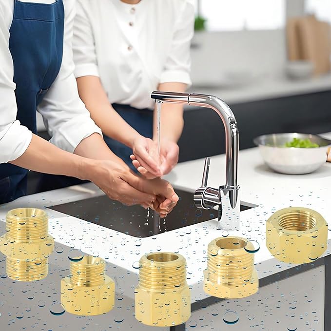 3/8" Female Thread × 9/16" Male Thread Extension Adapter, British-to-US Standard Brass Adapter Fitting. For angle valves, kitchen faucets, RV water pipe joints, radiator valves. 2PCS
