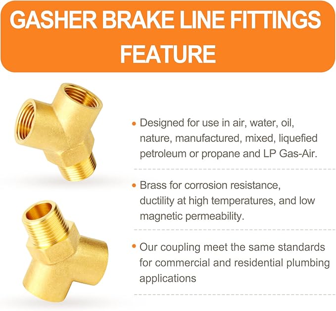 GASHER 5PCS Brass Pipe Fitting Male Branch Tee Y Adapter 3/8" NPT Female x 3/8" NPT Female x 3/8" NPT Male