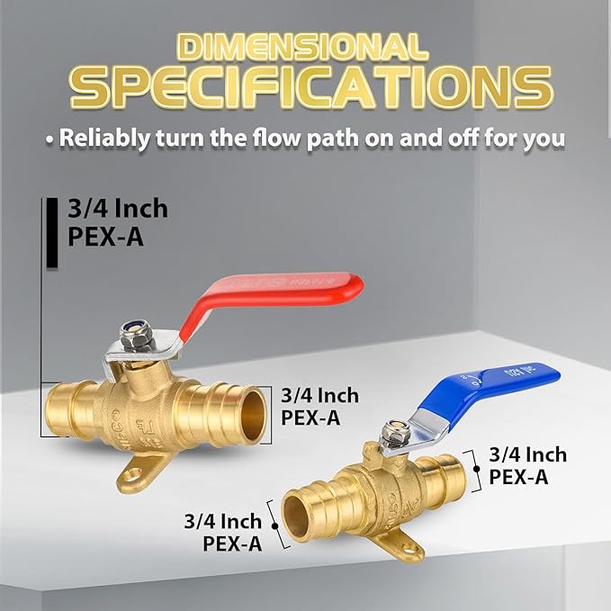 6-Pack Foskan Brass PEX-A Expansion Drop Ear Full Port Ball Valve, 3/4" Shut-off Valve for Hot and Cold Water Distribution(Blue and Red)