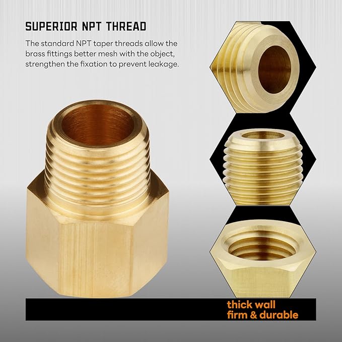 KOOTANS 66PCS Brass Pipe Fittings Assortment Kit NPT Adapter Fitting, Reducer Bushing, Hex Nipple, Reducing Hex Coupling, Pipe Head Brass Plug Kit