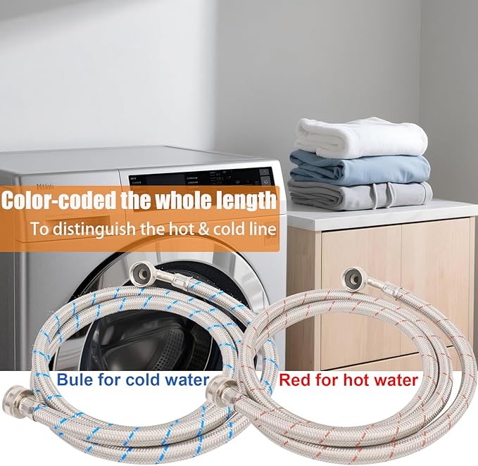 WHK 2 Pack 20ft Washing Machine Hoses Stainless Steel Washer Hoses with 90 Degree Elbow Washer Hot and Cold Water Hose Connection Inlet Washer Supply Lines