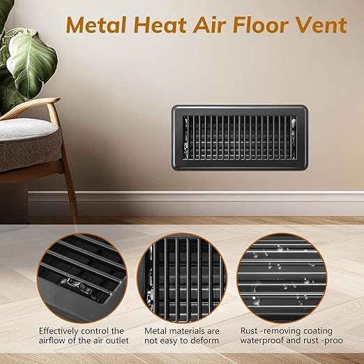 2PCS Heavy Duty Metal Floor Vents Registers 2x12 Inch with Rust-Proof Finish for Home Heater Floor Vent Grilles and Vents
