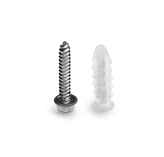 THE CIMPLE CO Ribbed Plastic Conical Anchors and Screws - for Concrete, Stucco, Brick, Drywall, and Similar - Kit of 100 Screws, and 100 Anchors