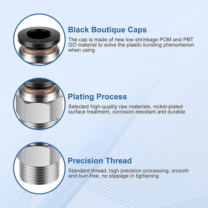 12 Pcs Push to Connect Fittings 3/8 Inch Tube OD x 3/8 Inch NPT Thread Pneumatic Male Straight and Elbow Quick Connect Air line fittings