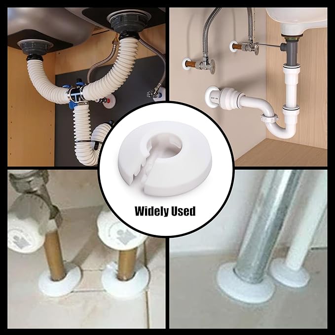 4Pcs Fit 1/2 Inch Flange Water Pipe Cover Decoration 16mm(5/8") Plastic PP escutcheon plate 1/2 inch Cover for Wall Pipe Tube Decoration (white)