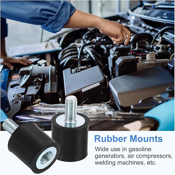 uxcell M5 Rubber Mounts, 4Pcs 15x15mm(DxH) Rubber Cylindrical Anti Vibration Isolator Shock Absorber with Lock Nuts for Car Bobbin Generator Air Compressors