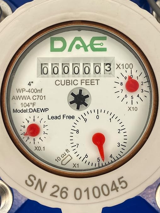 DAE WP-400nf 4" Lead Free Woltmann Helix Water Meter, Pulse Output, Cubic Feet