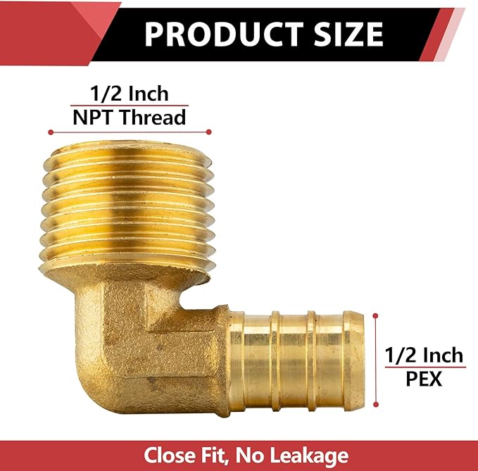 (Pack of 50) EFIELD Pex 1/2"x1/2" Male Threaded NPT Elbow Brass Crimp Fittings, ASTM F1807,(PEX1807096-50PCS)