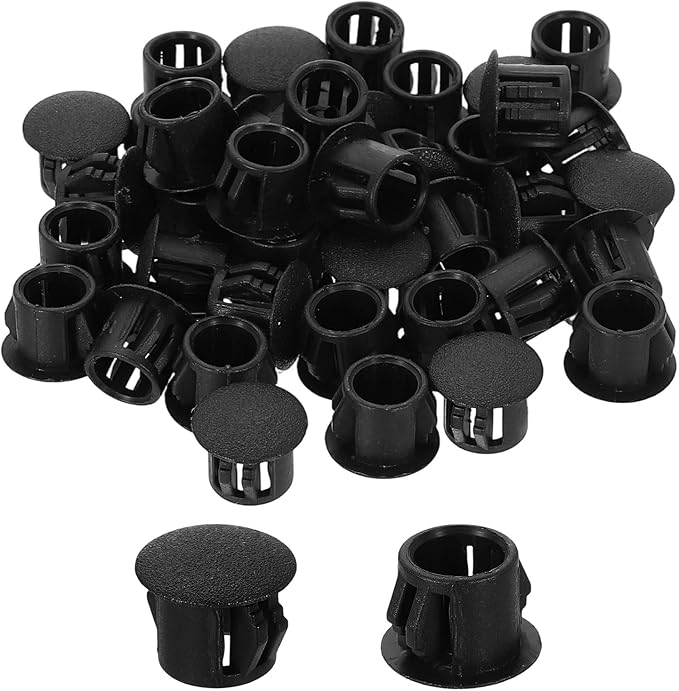 uxcell 40Pcs Plastic Hole Plugs, 10mm(3/8") Flush Type Panel Plugs, Round Snap Knockout Locking Plugs for Furniture Insert End Caps Panels, Black