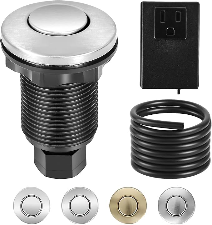 VEVOR Garbage Disposal Air Switch Kit, 2.5" Sink Top Air Switch for Food Waste Disposal, Brushed Silver Stainless Steel ON/OFF Air Button for Waste Disposer - Suitable for Stainless Steel Countertops