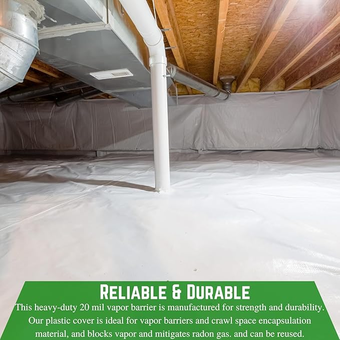 Farm Plastic Supply Crawl Space Vapor Barrier, 20 mil - Thick Plastic Sheeting, Drop Cloth Moisture Barrier for Crawl Space Encapsulation, Heavy Duty Polyethylene, Black & White Panda Film (48' x 100)