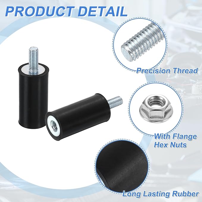 uxcell M5 Rubber Mounts, 4Pcs 15x30mm(DxH) Rubber Cylindrical Anti Vibration Isolator Shock Absorber with Lock Nut for Car Bobbin Generator Air Compressors