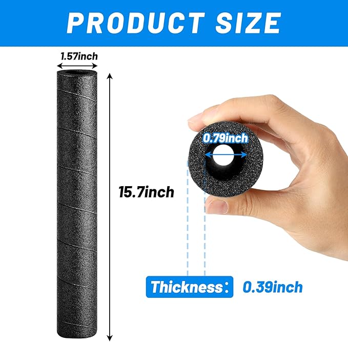 0.79" ID Pipe Insulation Foam Tube 6 Pack,15.7" Black Foam Pipe Covers Multi-Purpose Soft Foams Tubing for Outdoor Indoor Swimming Pool Handle Water Pipe