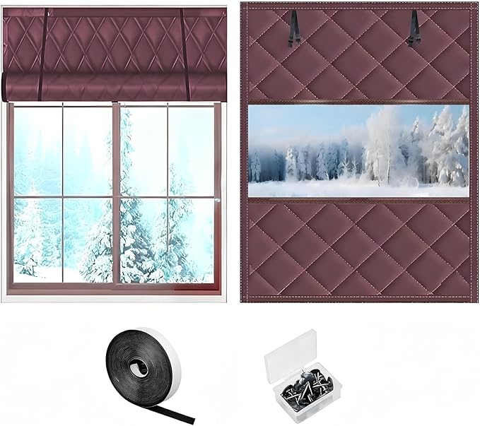 Thermal Window Cover for Wintern, Window Insulation Kit Blackout Oxford Curtain, Thicken Warm Waterproof Attic Insulation Blanket, Draft Blocker in Home RV 38 39 47 57 62 63in(Browns,59x118in)