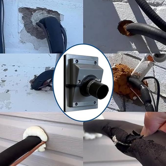 HVAC Wall Penetration Cover Air Conditioner Pipe Insulation Kit Wall Sleeve Seal Plate AC Line Insulation and AC Pipe Insulation for Efficient (White Sealing Plate (4.5cm) + Protective Cover)