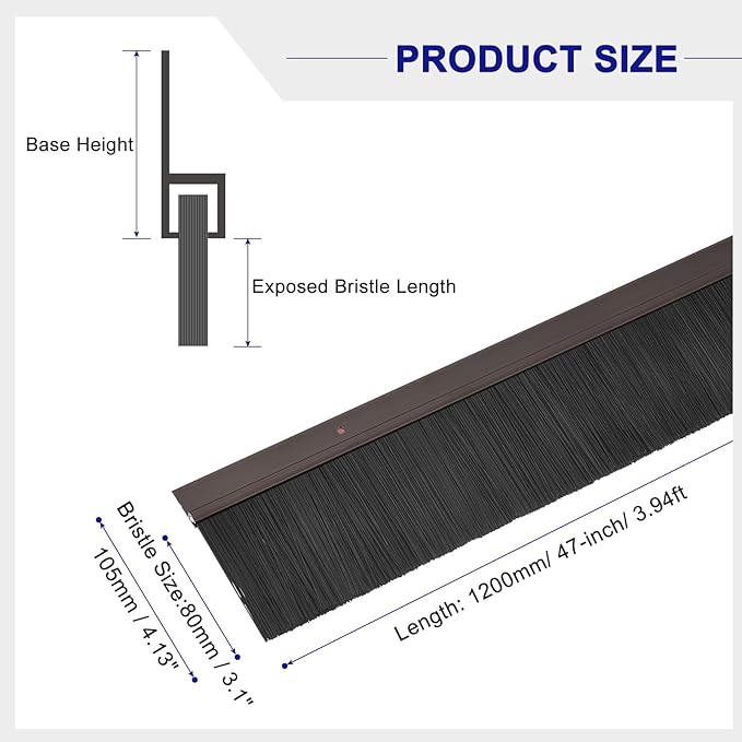 uxcell 2Pcs Door Brush Bottom Sweep H-Shape Aluminum Alloy Base with 3.1-inch PP Brush for Home, Industrial (47-inch L, Brown)