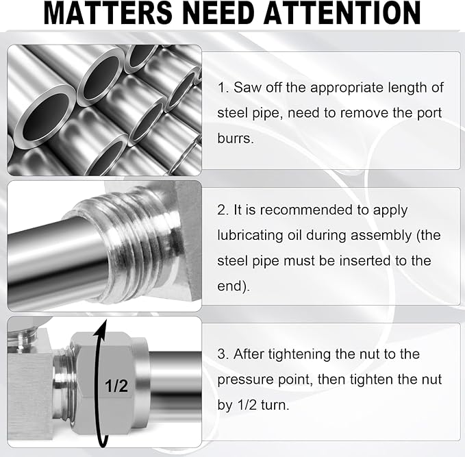 ChillWaves 304 Stainless Steel Tee Compression Tube Fitting, 3/8" OD x 3/8" OD x 3/8" OD Compression Union Connector(2-PACK)